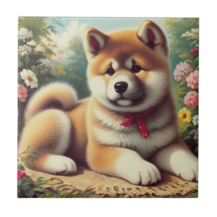 Vintage-Akita-Ölgemälde Fliese