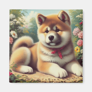 Vintage-Akita-Ölgemälde Magnet