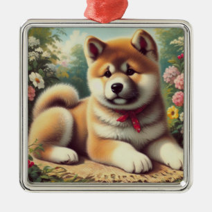 Vintage-Akita-Ölgemälde Ornament Aus Metall