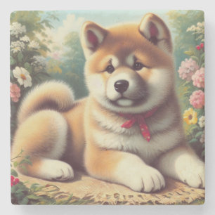 Vintage-Akita-Ölgemälde Steinuntersetzer