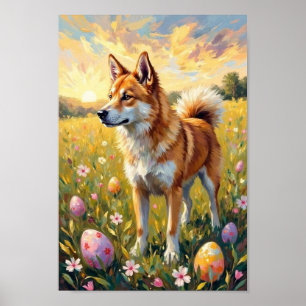 Vintage-Akita-Oster-Sonnenaufgang-Kunst Poster