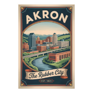 Vintage Akron Ohio Retro-Reiseplakat-Illustration Fotodruck