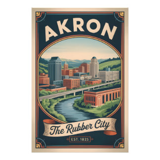 Vintage Akron Ohio Retro-Reiseplakat-Illustration Fotodruck