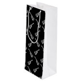 Vintage Akustikgitarren Kunstmuster Schwarz Geschenktüte Für Weinflaschen (Rückseite Schrägansicht)