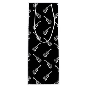 Vintage Akustikgitarren Kunstmuster Schwarz Geschenktüte Für Weinflaschen