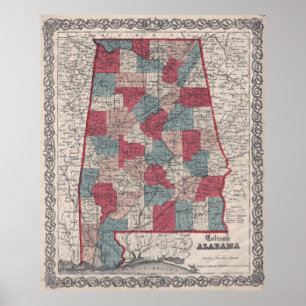 Vintage Alabama-Landkreis-Karte (1859) Poster