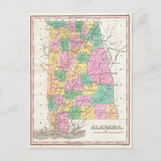 Vintage Alabama Staat Map (1827) Postkarte (Vorderseite)
