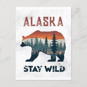 Vintage Alaska Bär Bleib Wild Reise Postkarte