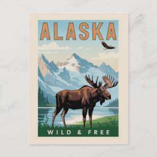 Vintage Alaska Elch Berg Wild & Frei Postkarte