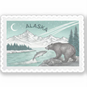 Vintage-Alaska-Grizzlybär-Lachs-Berg-Stempel Aufkleber