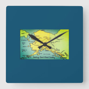 Vintage Alaska-Karte - Bering Strait, Nome, Barrow Quadratische Wanduhr