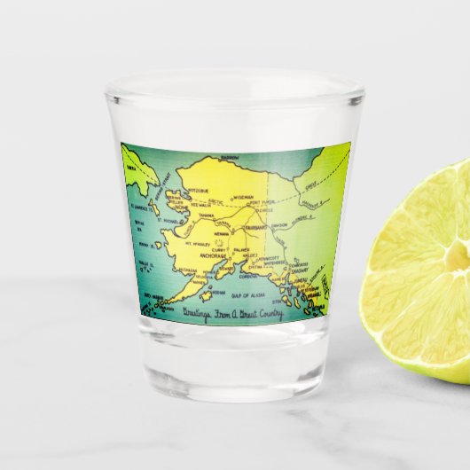 Vintage Alaska-Karte - Bering Strait, Nome, Barrow Schnapsglas (Vorderseite)