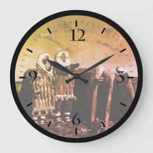 Vintage Alaska Pelzbekleideter Eskimo arktisches G Große Wanduhr