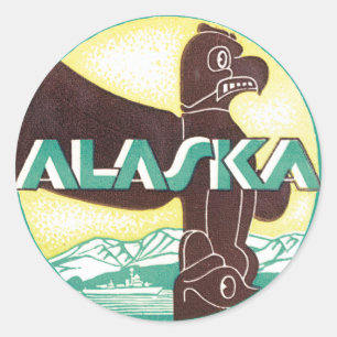 Vintage-Alaska-Reise-Totempfahl-Adler-Vogel Runder Aufkleber