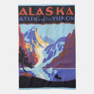 Vintage-Alaska-Reiseposter, Atlin und der Yukon Geschirrtuch