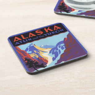 Vintage-Alaska-Reiseposter, Atlin und der Yukon Getränkeuntersetzer