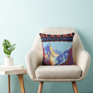 Vintage-Alaska-Reiseposter, Atlin und der Yukon Kissen
