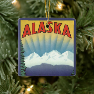 Vintage-Alaska-Reiseposter-Kunst, landschaftliche  Keramikornament