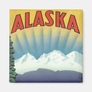 Vintage-Alaska-Reiseposter-Kunst, Landschaftspanor Magnet