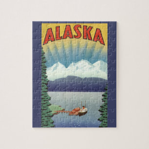 Vintage-Alaska-Reiseposter-Kunst, Landschaftspanor Puzzle