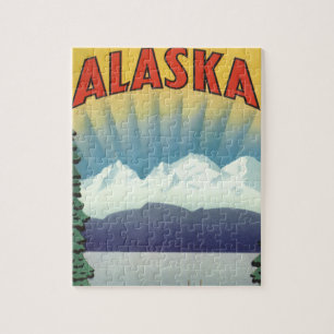 Vintage-Alaska-Reiseposter-Kunst, Landschaftspanor Puzzle