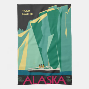 Vintage-Alaska-Reiseposter-Kunst, Taku-Gletscher Geschirrtuch