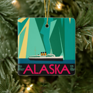 Vintage-Alaska-Reiseposter-Kunst, Taku-Gletscher Keramikornament