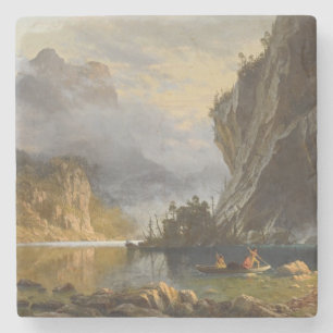 Vintage Albert Bierstadt Indianer beim Speerfische Steinuntersetzer