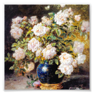 Vintage Alexis Kreyder Rosen in einer Kobaltvase Fotodruck