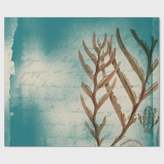 Vintage Algen auf Aquamarin Geschenkpapier (Flach)
