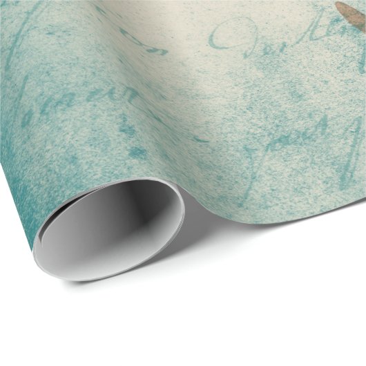 Vintage Algen auf Aquamarin Geschenkpapier (Rolleneckpunkt)