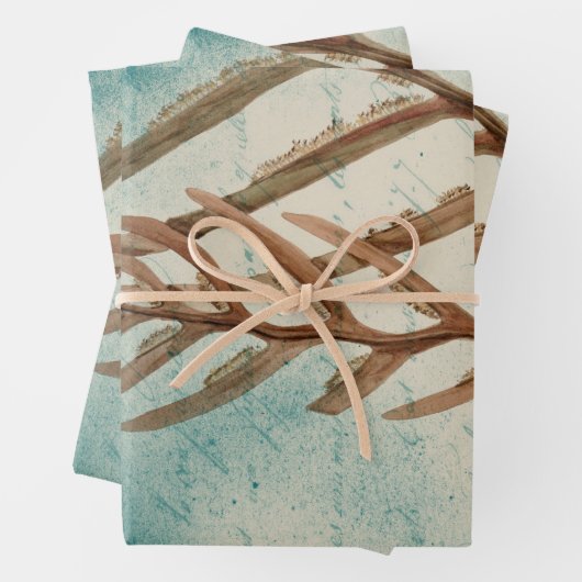 Vintage Algen auf Aquamarin Geschenkpapier Set (Beispiel)