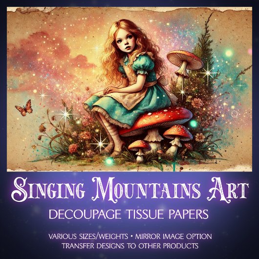 Vintage Alice auf Mushroom Fantasy Decoupage Seidenpapier