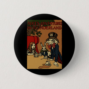 Vintage-Alice-Cover Verrückte Teeparty Button