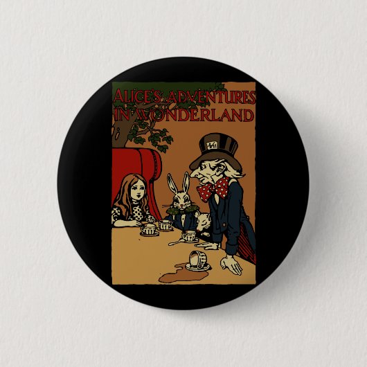 Vintage-Alice-Cover Verrückte Teeparty Button (Vorderseite)