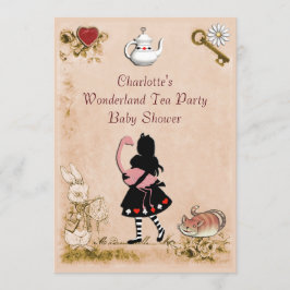 Vintage Alice & Flamingo Wonderland Babydusche Einladung