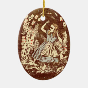 Vintage Alice Flying Cards Sepia Keramik Ornament