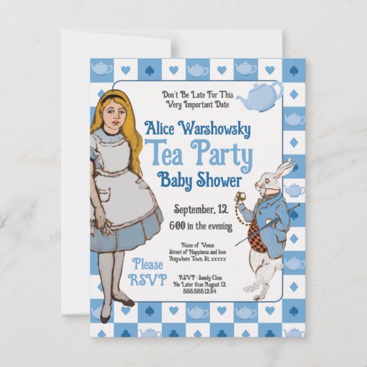 Vintage Alice im Wunderland Babydusche Save The Date (Vorderseite)