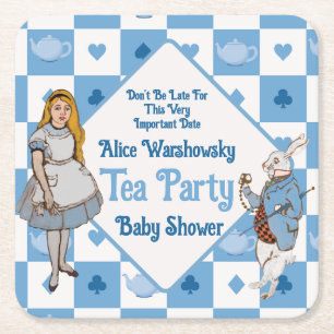 Vintage Alice im Wunderland-Blue-Junge-Dusche Rechteckiger Pappuntersetzer