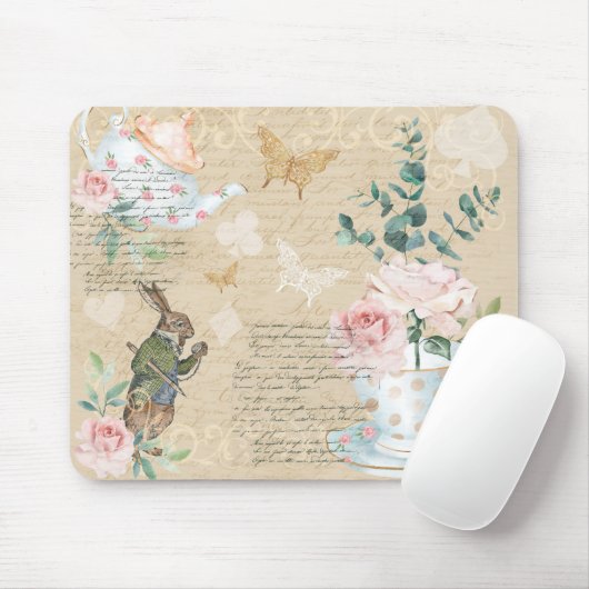 Vintage Alice im Wunderland Collage Decoupage Mous Mousepad (Mit Mouse)