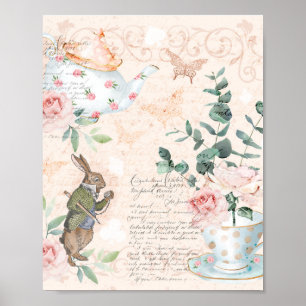 Vintage-Alice-im-Wunderland-Collage-Decoupage Poster