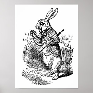 Vintage-Alice-im-Wunderland-die-Weiße-Hase-Uhr Poster