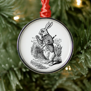 Vintage Alice im Wunderland die weiße Hasen-Uhr Silbernes Ornament