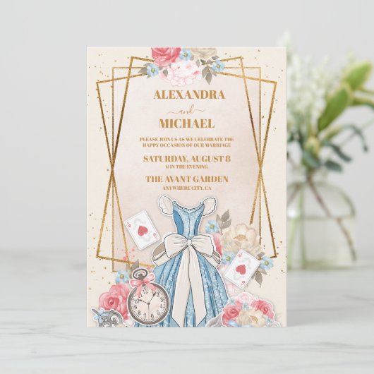 Vintage Alice im Wunderland Einladung (Stehend Vorderseite)