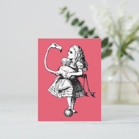 Vintage Alice im Wunderland Flamingo Postkarte (Stehend Vorderseite)