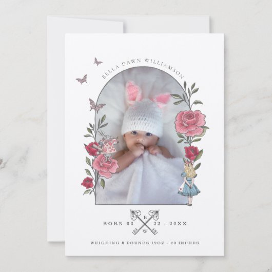 Vintage Alice im Wunderland Geburtsankündigung Einladung (Vorderseite)