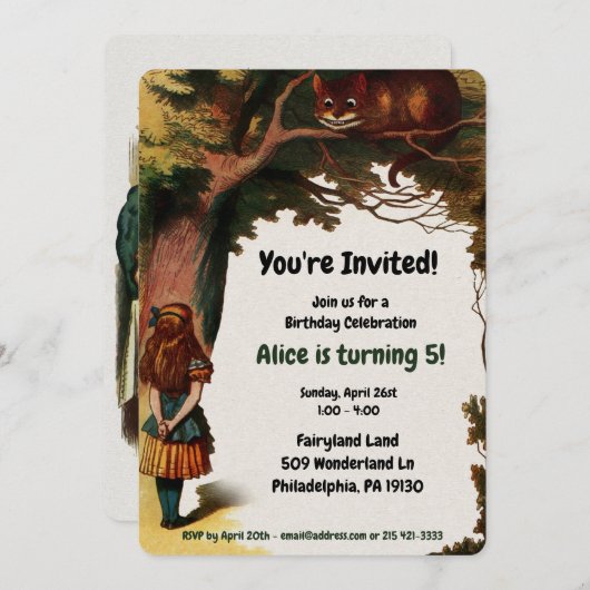 Vintage Alice im Wunderland Geburtstag Einladung (Vorne/Hinten)