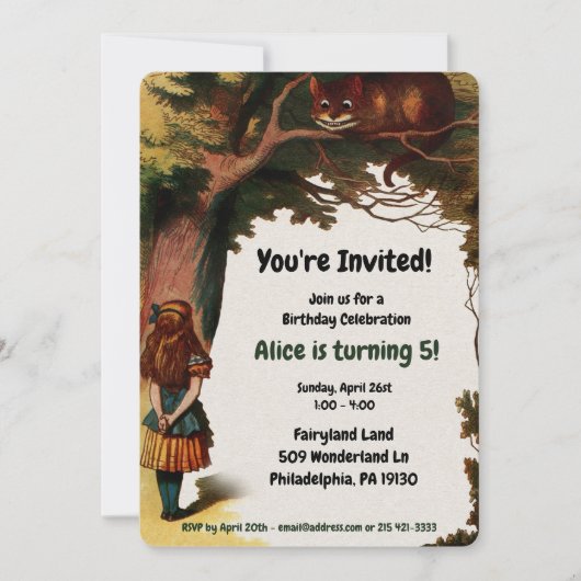 Vintage Alice im Wunderland Geburtstag Einladung (Vorderseite)