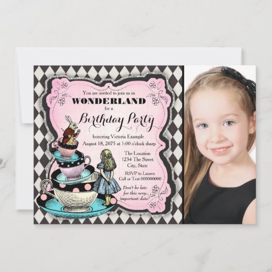 Vintage Alice im Wunderland Geburtstagspartei Einladung (Vorderseite)