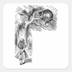 Vintage-Alice im Wunderland, Grinsekatze Quadratischer Aufkleber